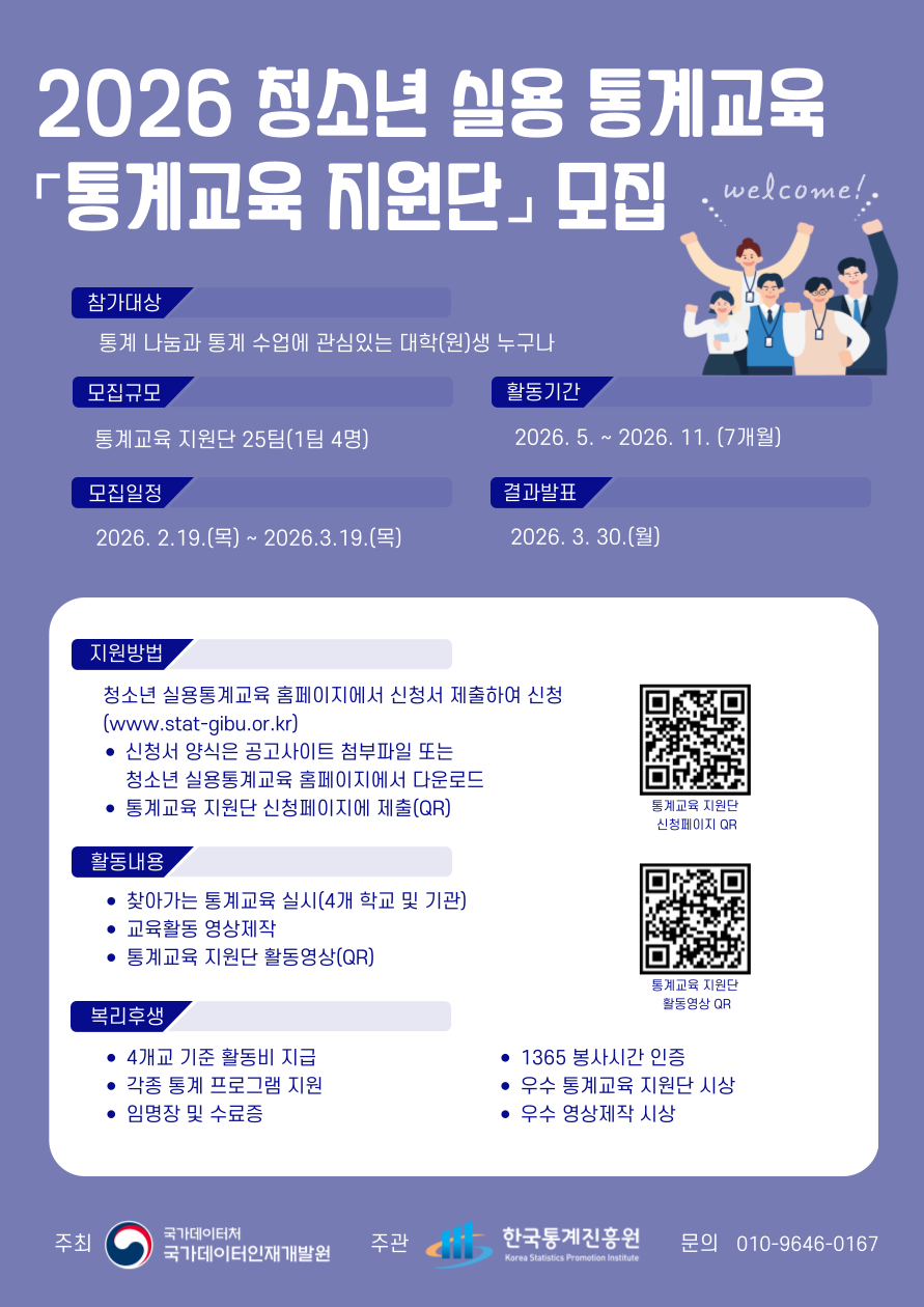 2026년 청소년 실용 통계교육 지원단 모집